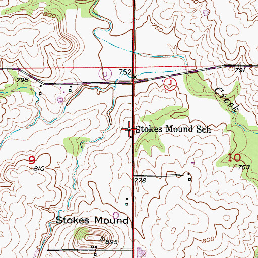 Topographic Map of Stokes Mound School, MO