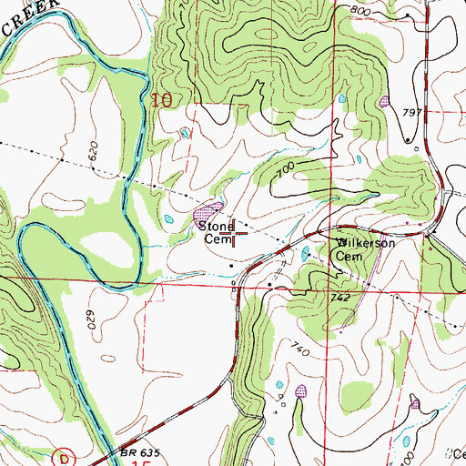 Topographic Map of Stone Cemetery, MO