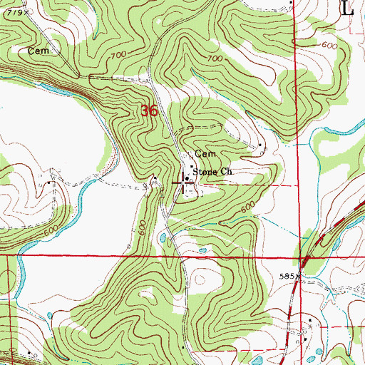 Topographic Map of Ebenezer United Church of Christ, MO