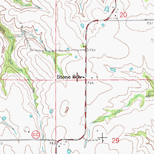 Topographic Map of Stone School, MO