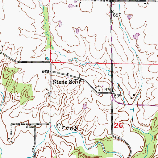 Topographic Map of Stone School, MO