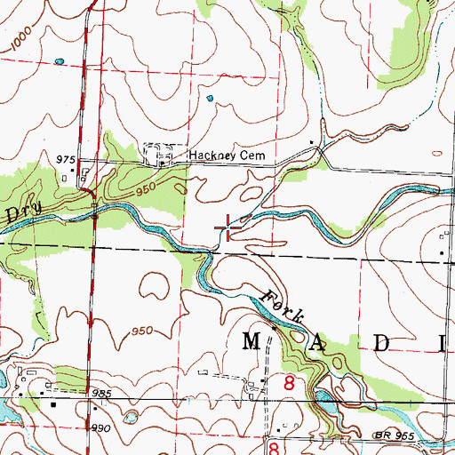 Topographic Map of Stony Branch, MO