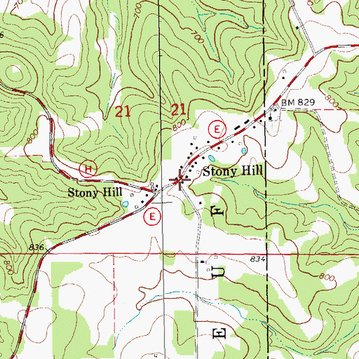 Topographic Map of Stony Hill, MO