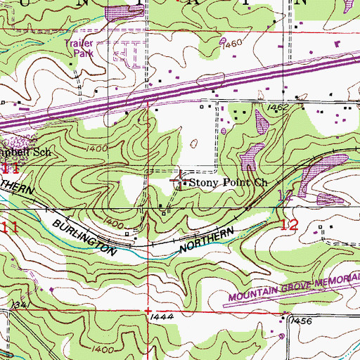 Topographic Map of Stony Point Church, MO