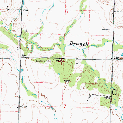 Topographic Map of Stony Point Church, MO