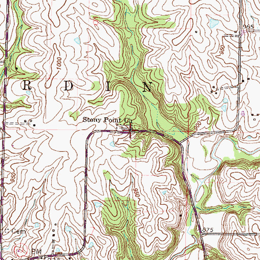 Topographic Map of Stony Point Church, MO