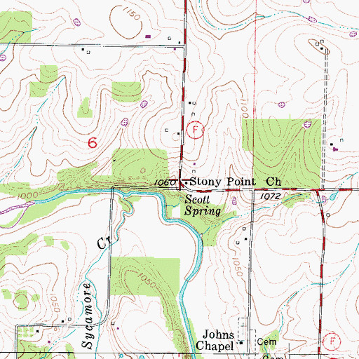 Topographic Map of Stony Point Church, MO