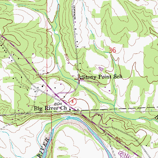 Topographic Map of Stony Point School, MO
