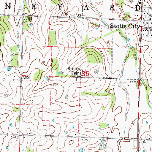 Topographic Map of Stotts Cemetery, MO