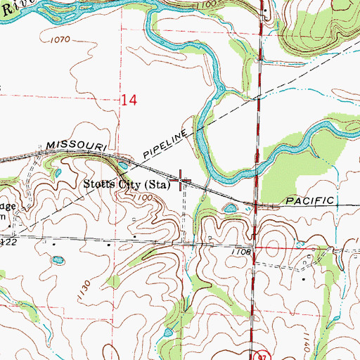 Topographic Map of Stotts City, MO