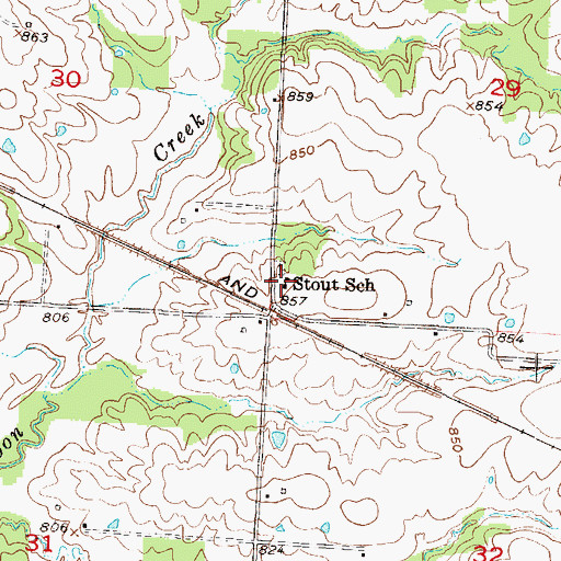 Topographic Map of Stout School (historical), MO