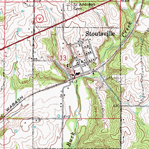 Topographic Map of Stoutsville, MO