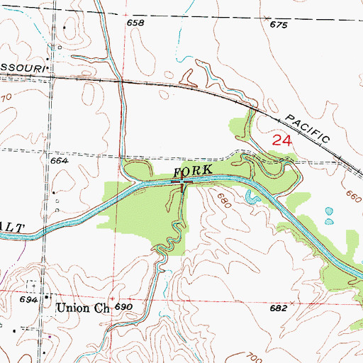 Topographic Map of Straddle Creek, MO