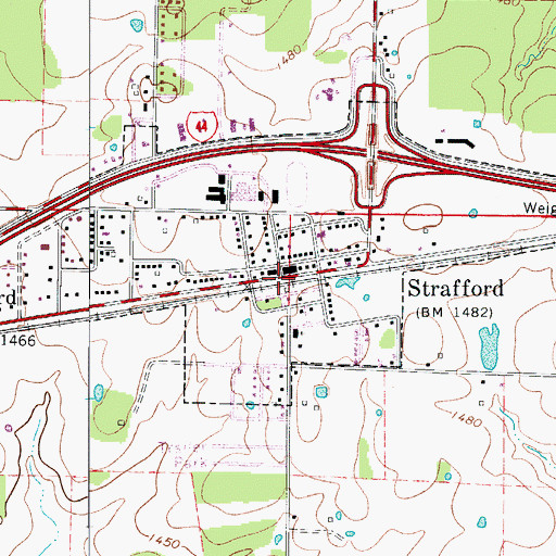 Topographic Map of Strafford, MO