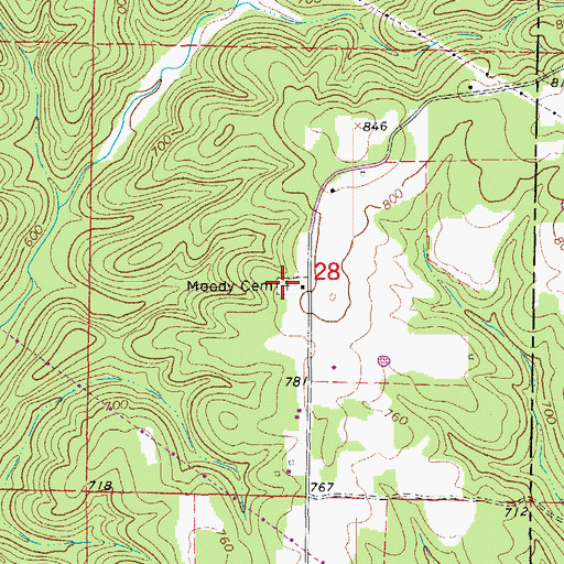 Topographic Map of Moody Cemetery, AR