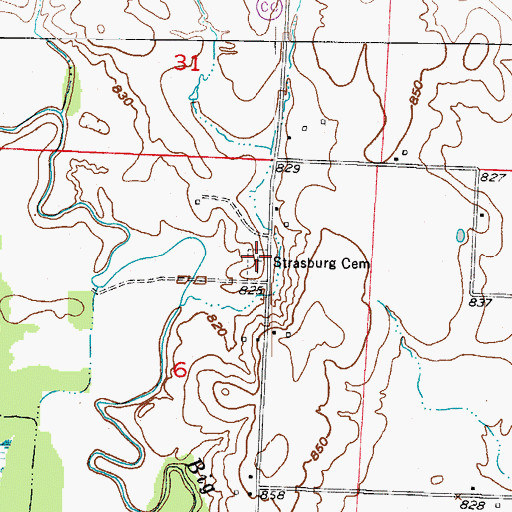 Topographic Map of Strasburg Cemetery, MO