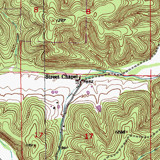 Topographic Map of Street Chapel, MO