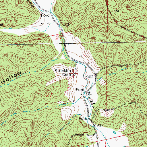 Topographic Map of Stricklin Cemetery, MO