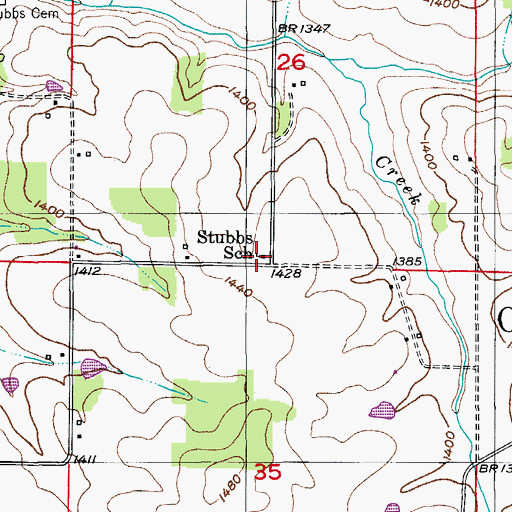 Topographic Map of Stubbs School, MO