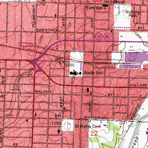 Topographic Map of Study School, MO