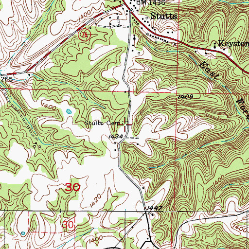 Topographic Map of Stults Cemetery, MO