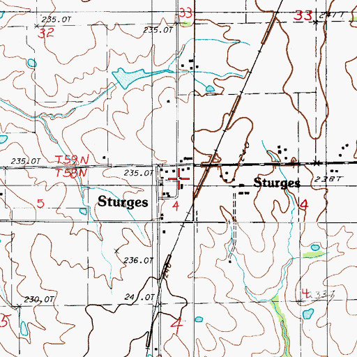 Topographic Map of Sturges, MO
