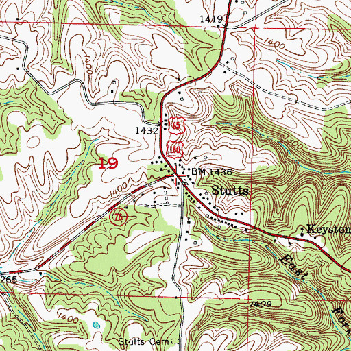 Topographic Map of Stutts, MO