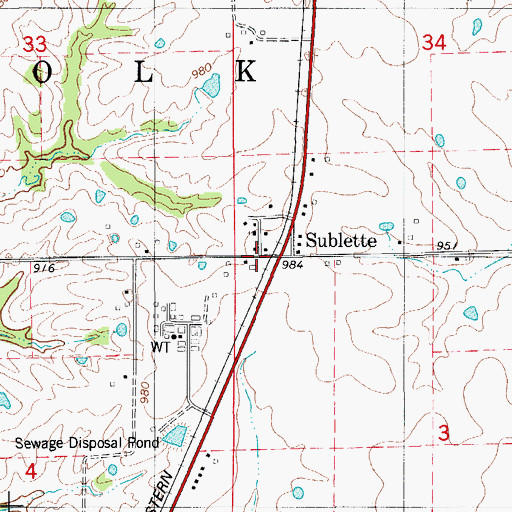 Topographic Map of Sublette, MO