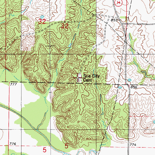 Topographic Map of Sue City Cemetery, MO
