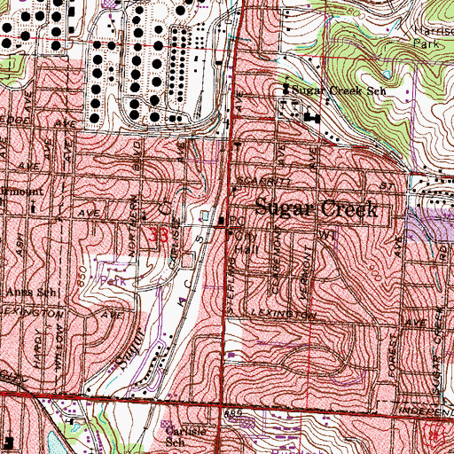 Topographic Map of Sugar Creek, MO