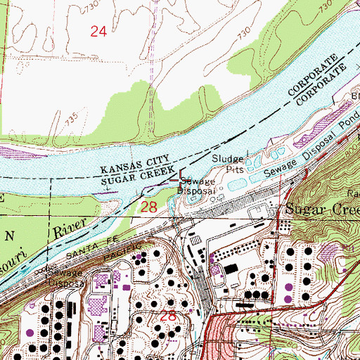 Topographic Map of Sugar Creek, MO