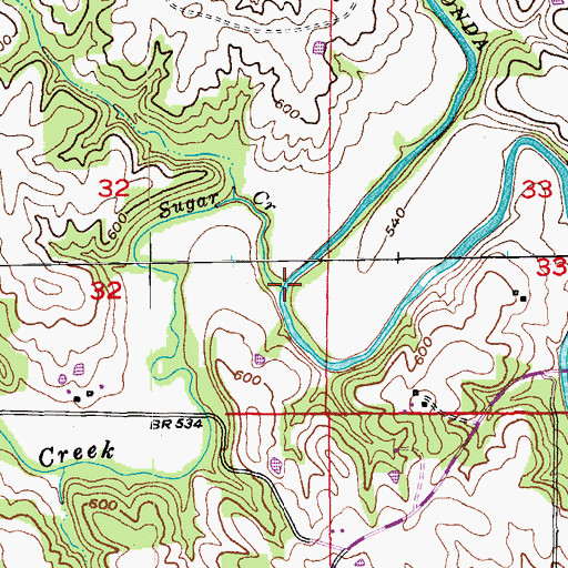 Topographic Map of Sugar Creek, MO