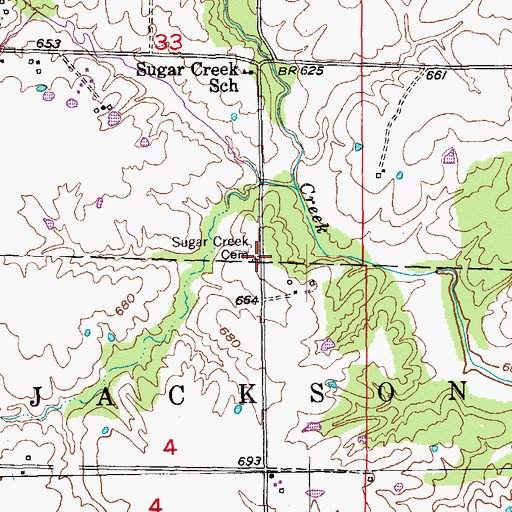 Topographic Map of Sugar Creek Cemetery, MO