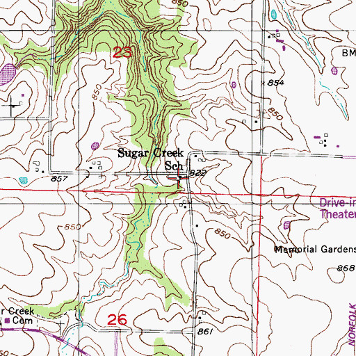 Topographic Map of Sugar Creek School (historical), MO