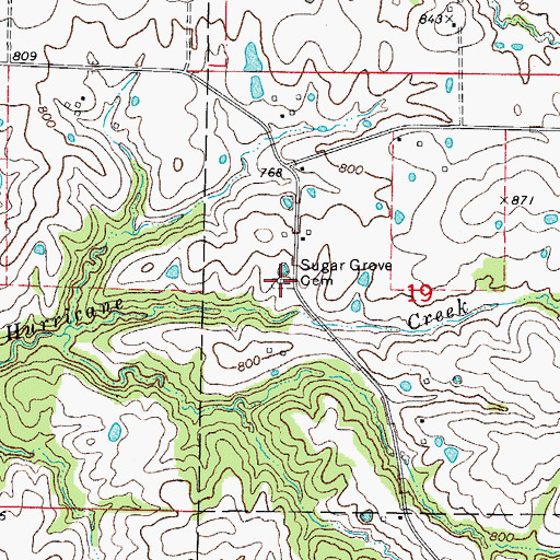Topographic Map of Sugar Grove Cemetery, MO