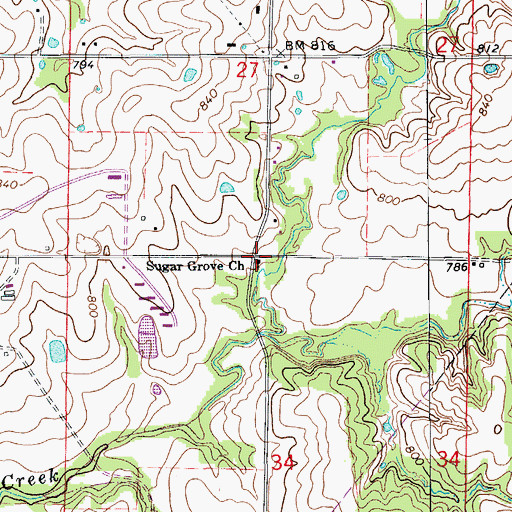 Topographic Map of Sugar Grove Church, MO