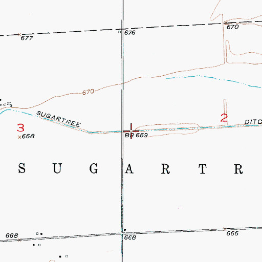 Topographic Map of Sugartree Ditch, MO