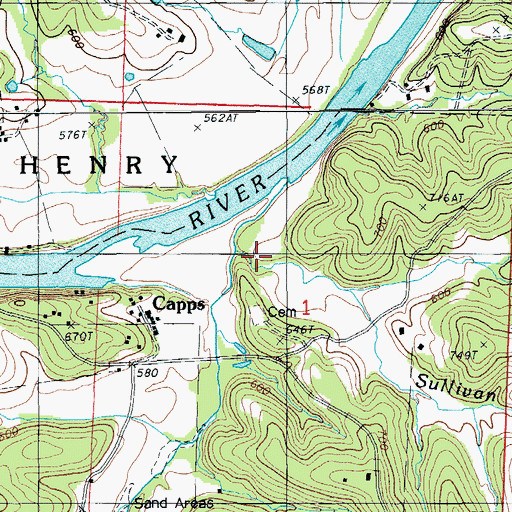 Topographic Map of Sullivan Branch, MO