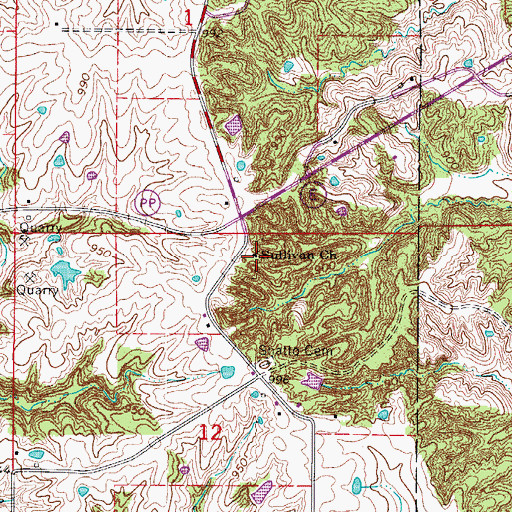 Topographic Map of Sullivan Church, MO