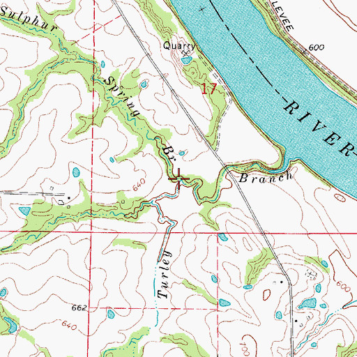 Topographic Map of Sulphur Spring Branch, MO