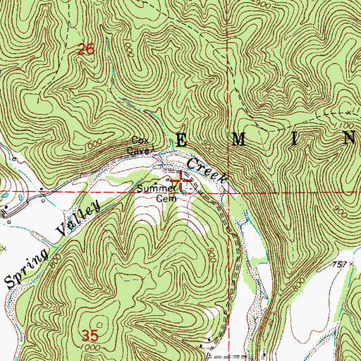 Topographic Map of Summer Cemetery, MO