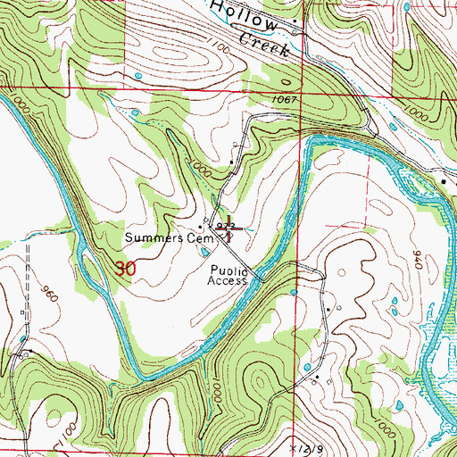 Topographic Map of Summers Cemetery, MO