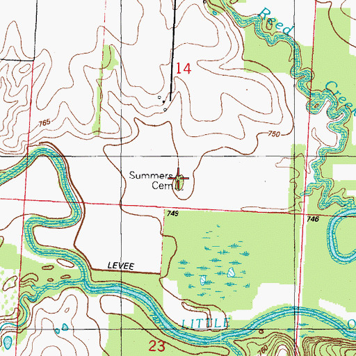 Topographic Map of Summers Cemetery, MO