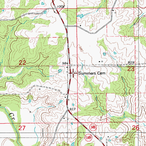 Topographic Map of Summers Cemetery, MO