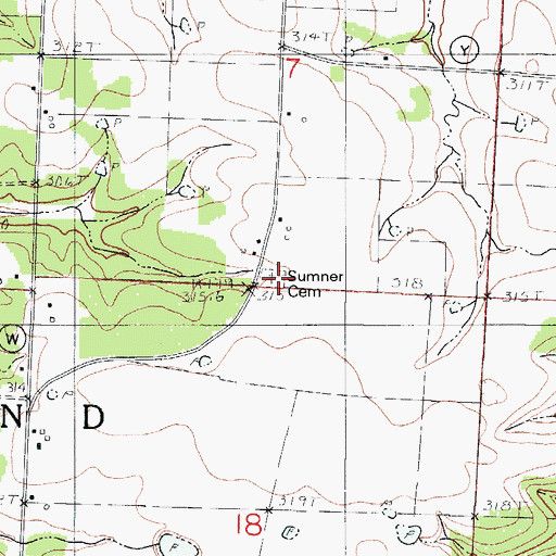 Topographic Map of Sumner Cemetery, MO