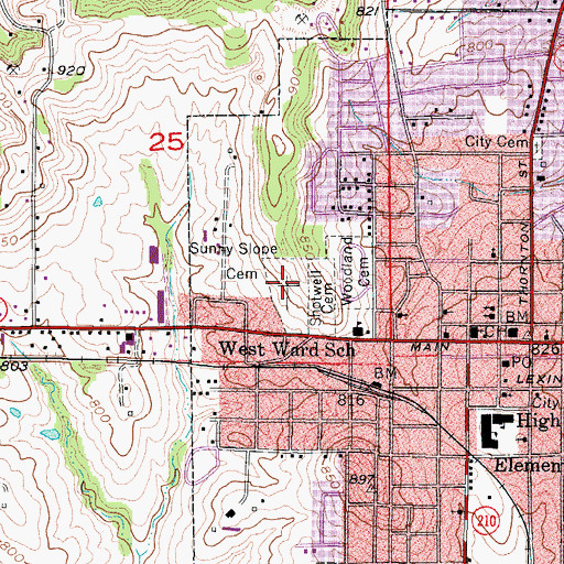 Topographic Map of Sunny Slope Cemetery, MO