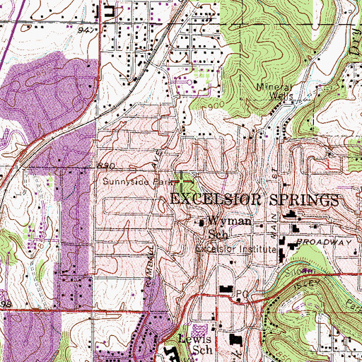 Topographic Map of Sunnyside Park, MO