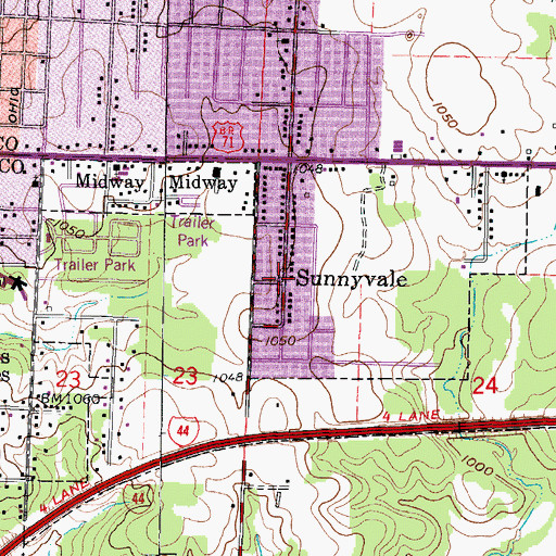 Topographic Map of Sunnyvale, MO