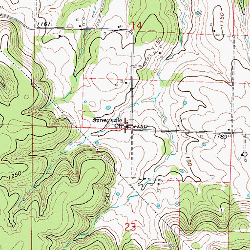 Topographic Map of Sunnyvale Church, MO