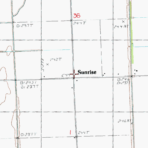 Topographic Map of Sunrise, MO